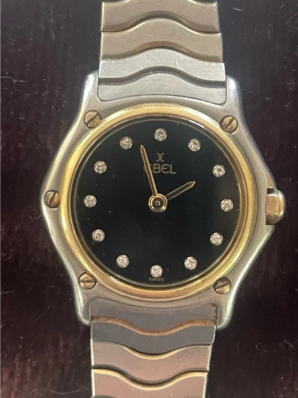 Ebel Classic Wave Mini Two-Tone Black Dial Diamond Marker Watch